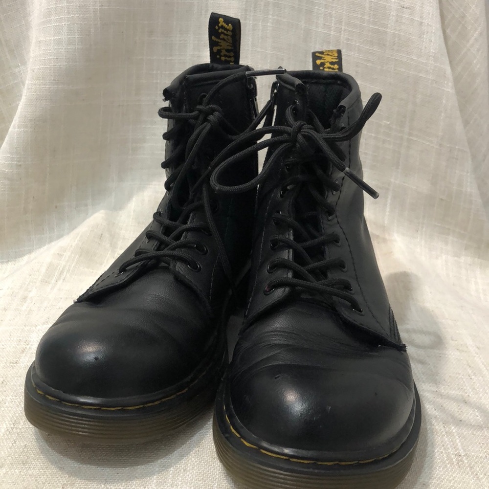 Dr. Martens Youth 1460 Ankle Zip Lace Up Black Leather Boots Size 3